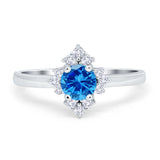Art Deco Halo Engagement Ring Round Simulated Cubic Zirconia 925 Sterling Silver