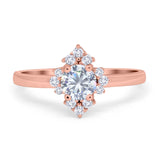 Art Deco Halo Engagement Ring Round Simulated Cubic Zirconia 925 Sterling Silver