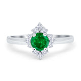 Art Deco Halo Engagement Ring Round Simulated Cubic Zirconia 925 Sterling Silver