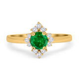 Art Deco Halo Engagement Ring Round Simulated Cubic Zirconia 925 Sterling Silver
