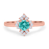 Art Deco Halo Engagement Ring Round Simulated Cubic Zirconia 925 Sterling Silver