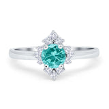Art Deco Halo Engagement Ring Round Simulated Cubic Zirconia 925 Sterling Silver