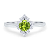 Art Deco Halo Engagement Ring Round Simulated Cubic Zirconia 925 Sterling Silver