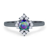 Art Deco Halo Engagement Ring Round Simulated Cubic Zirconia 925 Sterling Silver