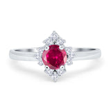 Art Deco Halo Engagement Ring Round Simulated Cubic Zirconia 925 Sterling Silver