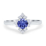 Art Deco Halo Engagement Ring Round Simulated Cubic Zirconia 925 Sterling Silver