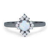 Art Deco Halo Engagement Ring Round Simulated Cubic Zirconia 925 Sterling Silver