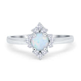 Art Deco Halo Engagement Ring Round Simulated Cubic Zirconia 925 Sterling Silver