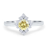 Art Deco Halo Engagement Ring Round Simulated Cubic Zirconia 925 Sterling Silver