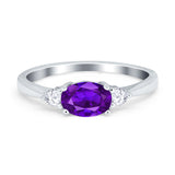 Three Stone Oval Engagement Ring Simulated Cubic Zirconia 925 Sterling Silver