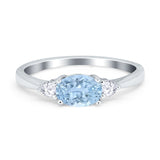 Three Stone Oval Engagement Ring Simulated Cubic Zirconia 925 Sterling Silver