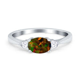 Three Stone Oval Engagement Ring Simulated Cubic Zirconia 925 Sterling Silver
