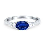 Three Stone Oval Engagement Ring Simulated Cubic Zirconia 925 Sterling Silver