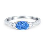 Three Stone Oval Engagement Ring Simulated Cubic Zirconia 925 Sterling Silver