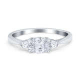 Three Stone Oval Engagement Ring Simulated Cubic Zirconia 925 Sterling Silver