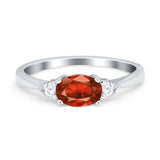 Three Stone Oval Engagement Ring Simulated Cubic Zirconia 925 Sterling Silver