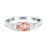 Three Stone Oval Engagement Ring Simulated Cubic Zirconia 925 Sterling Silver