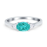 Three Stone Oval Engagement Ring Simulated Cubic Zirconia 925 Sterling Silver