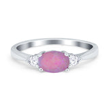 Three Stone Oval Engagement Ring Simulated Cubic Zirconia 925 Sterling Silver