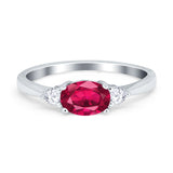 Three Stone Oval Engagement Ring Simulated Cubic Zirconia 925 Sterling Silver