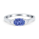 Three Stone Oval Engagement Ring Simulated Cubic Zirconia 925 Sterling Silver