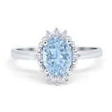 Halo Style Oval Engagement Ring Simulated Cubic Zirconia 925 Sterling Silver
