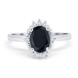 Halo Style Oval Engagement Ring Simulated Cubic Zirconia 925 Sterling Silver
