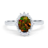 Halo Style Oval Engagement Ring Simulated Cubic Zirconia 925 Sterling Silver