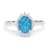 Halo Style Oval Engagement Ring Simulated Cubic Zirconia 925 Sterling Silver