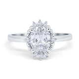 Halo Style Oval Engagement Ring Simulated Cubic Zirconia 925 Sterling Silver