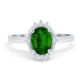 Halo Style Oval Engagement Ring Simulated Cubic Zirconia 925 Sterling Silver