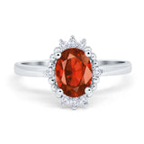 Halo Style Oval Engagement Ring Simulated Cubic Zirconia 925 Sterling Silver