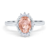 Halo Style Oval Engagement Ring Simulated Cubic Zirconia 925 Sterling Silver