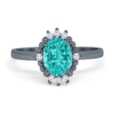 Halo Style Oval Engagement Ring Simulated Cubic Zirconia 925 Sterling Silver