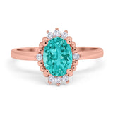 Halo Style Oval Engagement Ring Simulated Cubic Zirconia 925 Sterling Silver