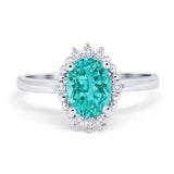 Halo Style Oval Engagement Ring Simulated Cubic Zirconia 925 Sterling Silver