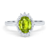 Halo Style Oval Engagement Ring Simulated Cubic Zirconia 925 Sterling Silver