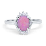 Halo Style Oval Engagement Ring Simulated Cubic Zirconia 925 Sterling Silver