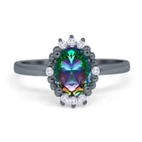 Halo Style Oval Engagement Ring Simulated Cubic Zirconia 925 Sterling Silver