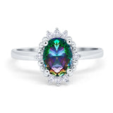 Halo Style Oval Engagement Ring Simulated Cubic Zirconia 925 Sterling Silver