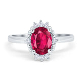 Halo Style Oval Engagement Ring Simulated Cubic Zirconia 925 Sterling Silver