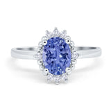 Halo Style Oval Engagement Ring Simulated Cubic Zirconia 925 Sterling Silver