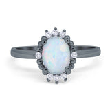 Halo Style Oval Engagement Ring Simulated Cubic Zirconia 925 Sterling Silver