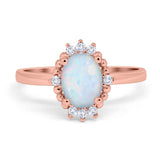 Halo Style Oval Engagement Ring Simulated Cubic Zirconia 925 Sterling Silver