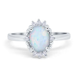 Halo Style Oval Engagement Ring Simulated Cubic Zirconia 925 Sterling Silver