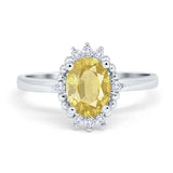 Halo Style Oval Engagement Ring Simulated Cubic Zirconia 925 Sterling Silver