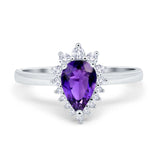 Halo Teardrop Pear Wedding Ring Simulated Cubic Zirconia 925 Sterling Silver