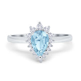 Halo Teardrop Pear Wedding Ring Simulated Cubic Zirconia 925 Sterling Silver