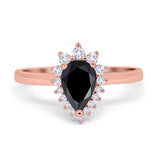 Halo Teardrop Pear Wedding Ring Simulated Cubic Zirconia 925 Sterling Silver