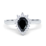 Halo Teardrop Pear Wedding Ring Simulated Cubic Zirconia 925 Sterling Silver